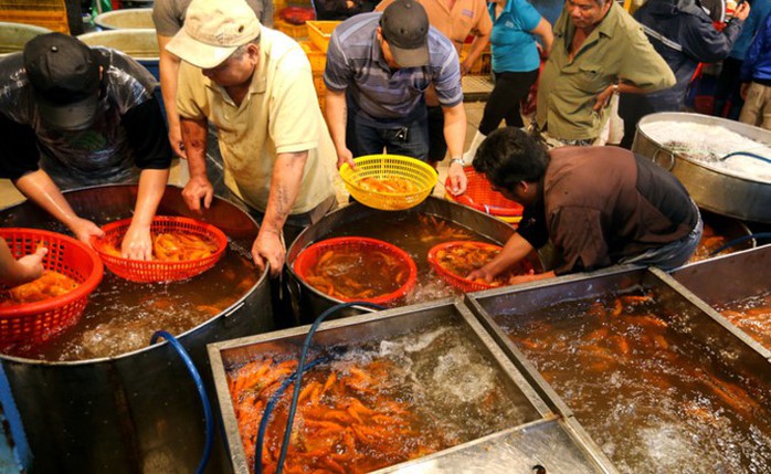 Nhộn nhịp mua cá chép lúc nửa đêm ở chợ lớn nhất Sài Gòn - Ảnh 2.