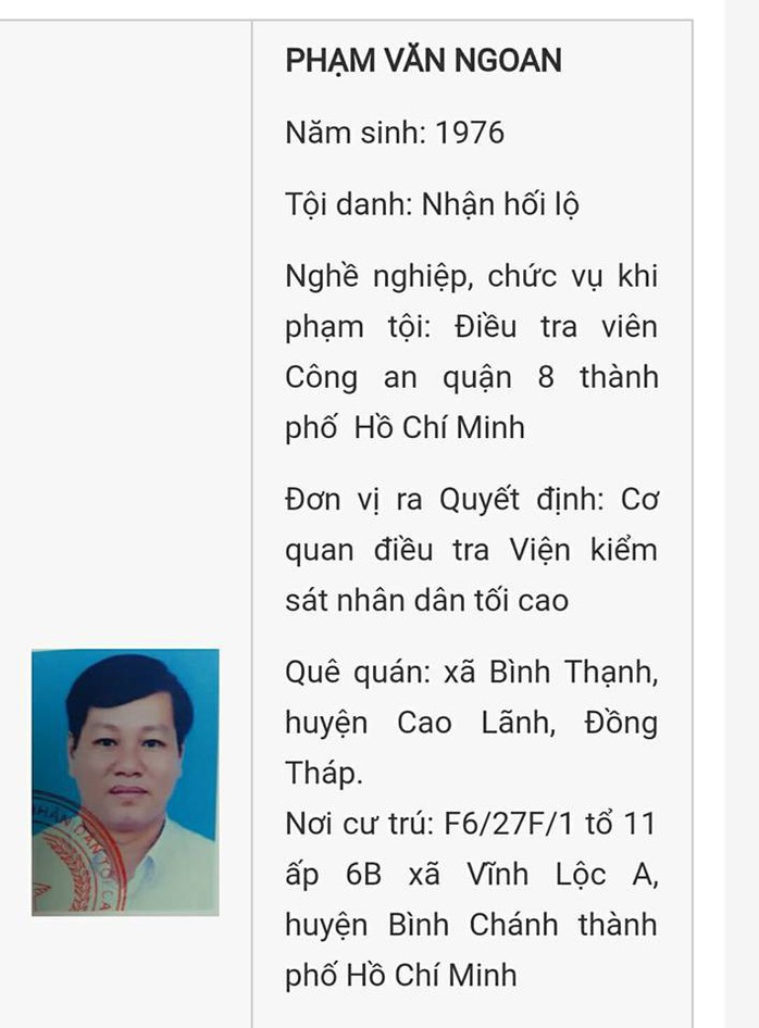 VKSND Tối cao quyết định truy nã 1 điều tra viên Công an quận 8 - Ảnh 1.