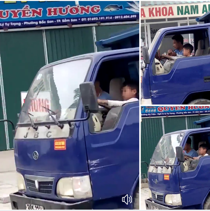 Bé trai lái xe tải chạy băng băng trên phố Sầm Sơn - Ảnh 1.