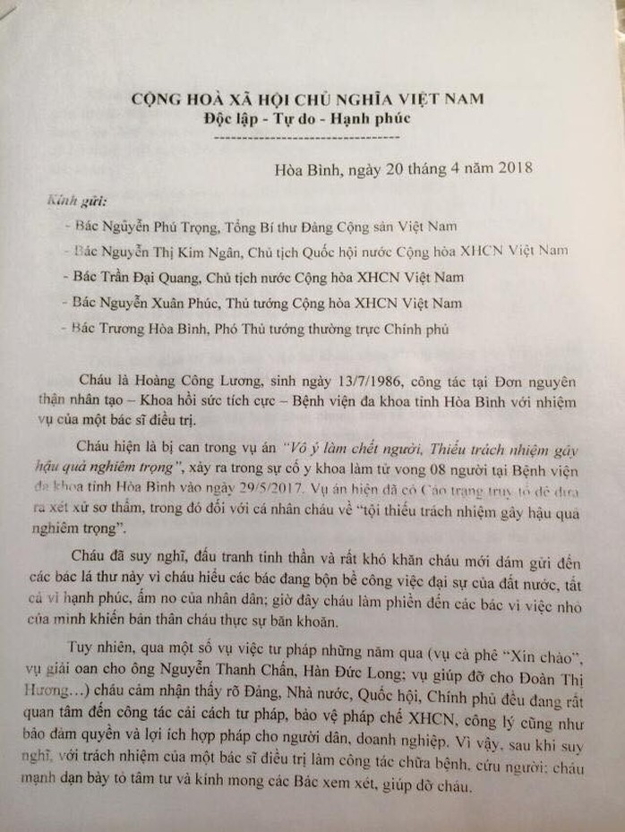 Vụ chạy thận 8 người tử vong: Bác sĩ Hoàng Công Lương gửi tâm thư tới Tổng Bí thư - Ảnh 2.