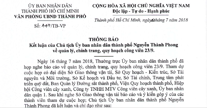 TP HCM ra lệnh chấm dứt cho thuê ở Công viên 23 Tháng 9 - Ảnh 1.