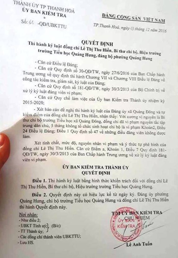 Bị kỷ luật Đảng, nữ hiệu trưởng vẫn được chuẩn y giữ chức bí thư chi bộ - Ảnh 1.