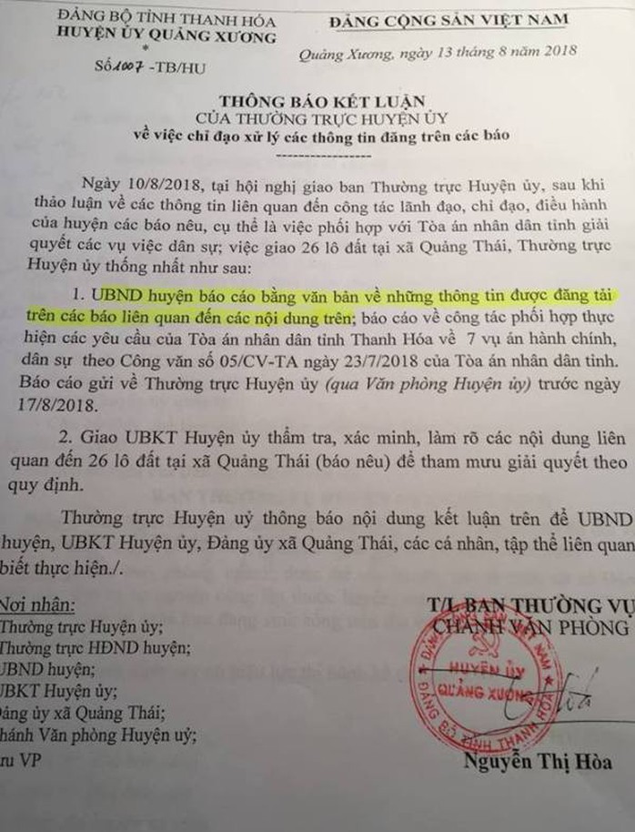 Bí ẩn 26 lô đất cấp cho cán bộ ở Thanh Hóa: UBND “phớt” chỉ đạo của Huyện ủy? - Ảnh 1.