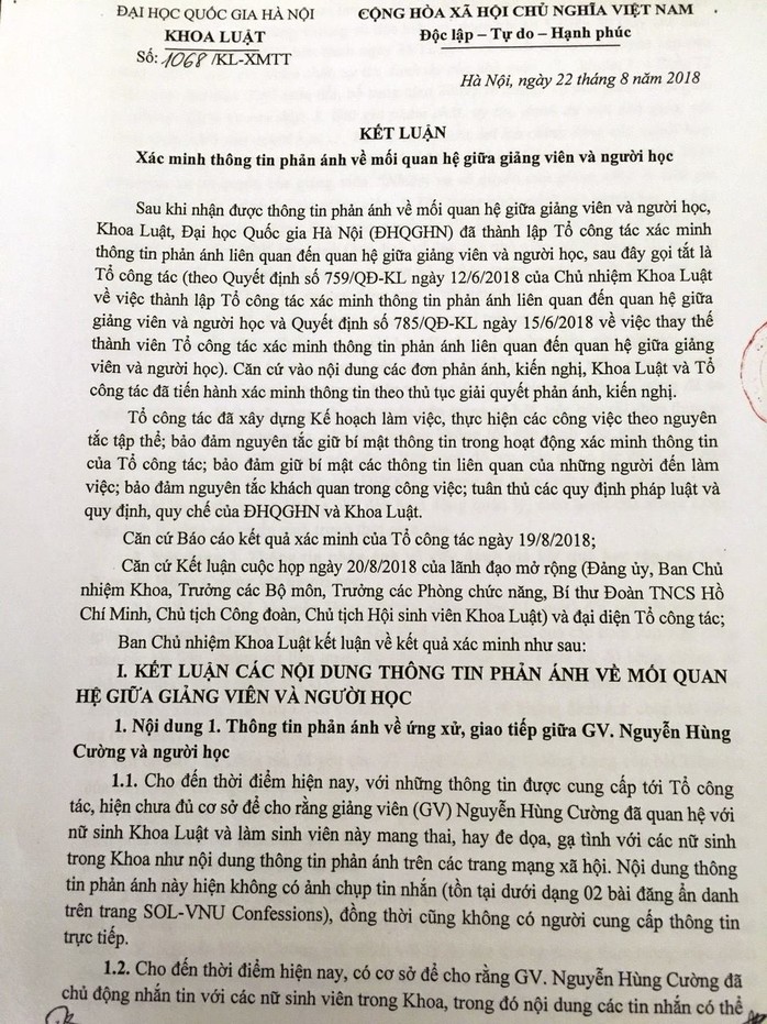 Kết luận vụ giảng viên luật bị tố quấy rối nữ sinh - Ảnh 2.