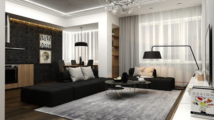 Căn hộ phong cách với màu đen, trắng và nâu gỗ - Ảnh 1. Căn hộ phong cách với màu đen, trắng và nâu gỗ - Ảnh 1.