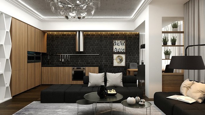 Căn hộ phong cách với màu đen, trắng và nâu gỗ - Ảnh 2. Căn hộ phong cách với màu đen, trắng và nâu gỗ - Ảnh 2.