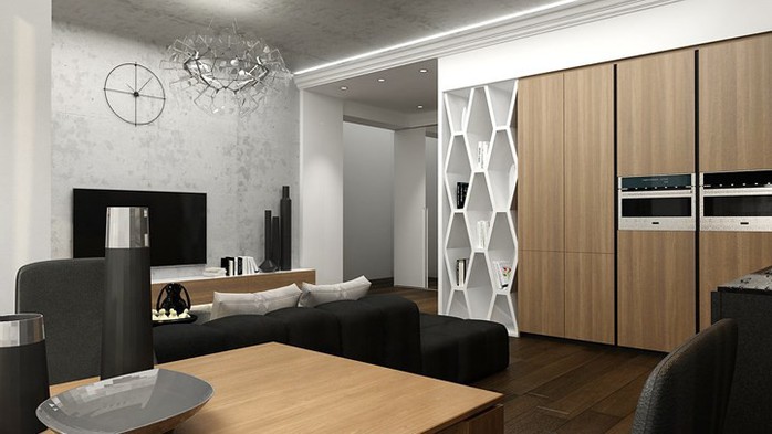 Căn hộ phong cách với màu đen, trắng và nâu gỗ - Ảnh 3. Căn hộ phong cách với màu đen, trắng và nâu gỗ - Ảnh 3.
