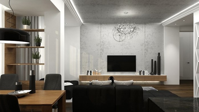 Căn hộ phong cách với màu đen, trắng và nâu gỗ - Ảnh 4. Căn hộ phong cách với màu đen, trắng và nâu gỗ - Ảnh 4.