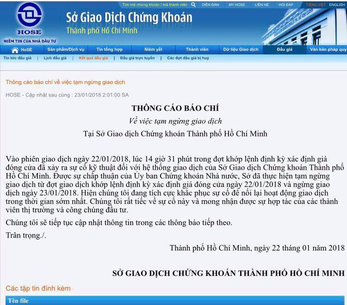 TP HCM: Chứng khoán tạm ngừng giao dịch ngày 23-1 do lỗi hệ thống - Ảnh 1.