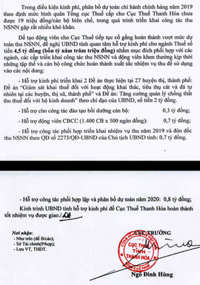 Chủ tịch Thanh Hóa nói về việc Cục Thuế Thanh Hóa xin 700 triệu đồng để “động viên anh em” đi thu thuế - Ảnh 2.