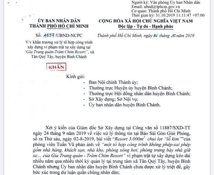 UBND TP HCM chỉ đạo cưỡng chế Gia Trang quán - Tràm Chim Resort - Ảnh 1.