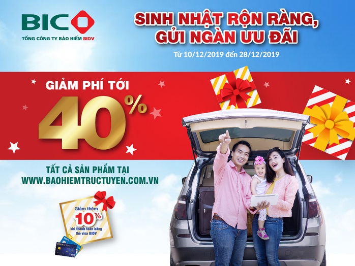 Mừng sinh nhật, BIC giảm phí tới 40% cho khách hàng mua bảo hiểm trực tuyến - Ảnh 1. Mừng sinh nhật, BIC giảm phí tới 40% cho khách hàng mua bảo hiểm trực tuyến - Ảnh 1.