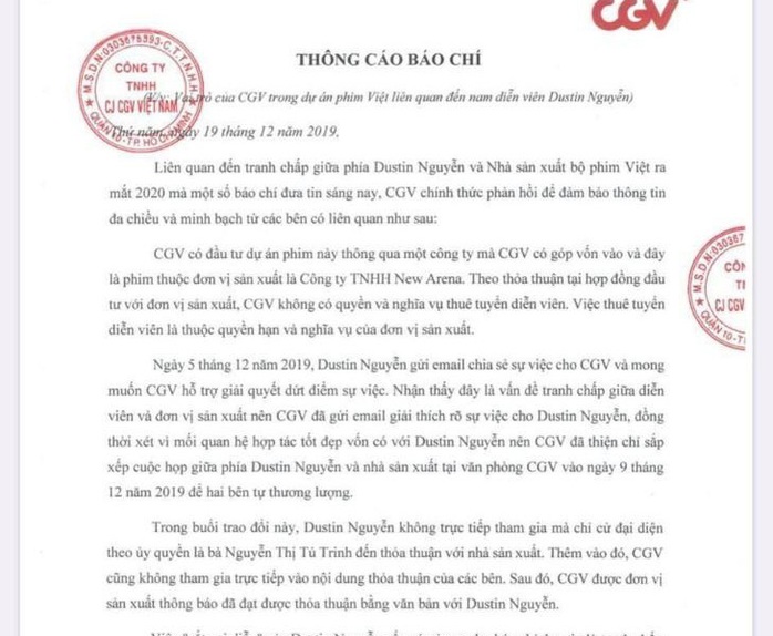 CGV lên tiếng sau khi bị Dustin Nguyễn tố kiêu ngạo, vô đạo đức - Ảnh 1.