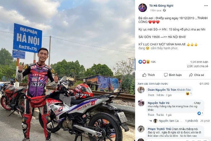 Đề nghị xử lý nghiêm phượt thủ chạy xe máy từ TP HCM ra Hà Nội chỉ hết gần 20 giờ - Ảnh 1.