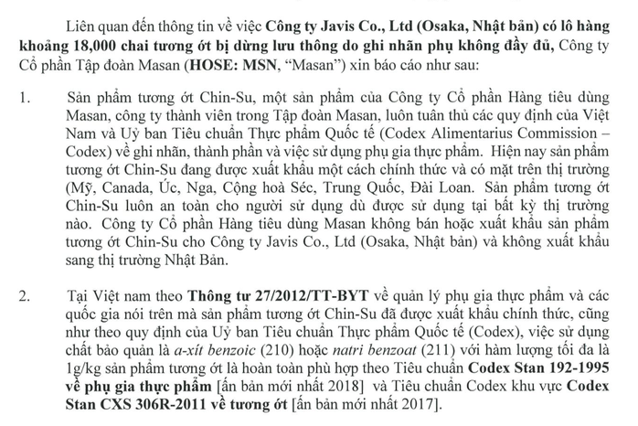 Masan giải thích gì về vụ 18.000 chai tương ớt Chin-su bị thu hồi ở Nhật? - Ảnh 2.