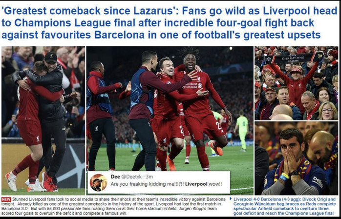 Loại Barcelona, Liverpool gây choáng truyền thông thế giới - Ảnh 8.
