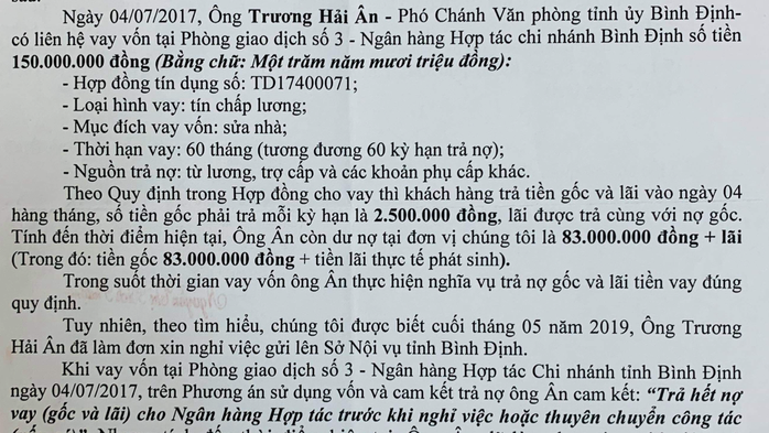 Phó giám đốc Sở LĐ-TB-XH Bình Định bị tố nợ nần: Ngân hàng nhờ thu hồi tiền vay! - Ảnh 1.