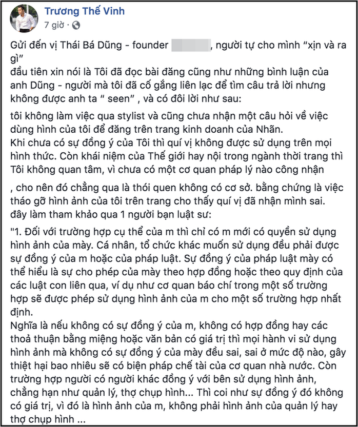 Trương Thế Vinh viết tâm thư vụ lùm xùm bị xài chùa ảnh - Ảnh 2.