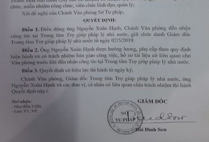 Chánh văn phòng Sở Tư pháp Thanh Hóa được điều động giữ chức vụ vô thời hạn? - Ảnh 2.