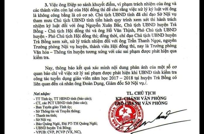 Giám đốc Sở Nội vụ Quảng Ngãi bị kiểm điểm vì gửi gắm thí sinh thi tuyển giáo viên - Ảnh 1.