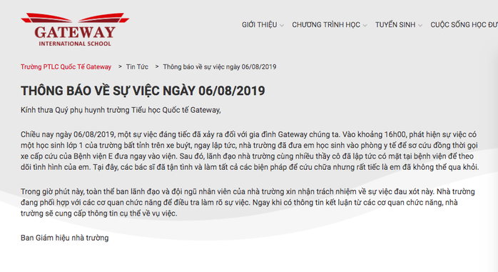 Trường quốc tế có học sinh tử vong sau khi bỏ quên trên ôtô ra thông báo vô cảm gây phẫn nộ - Ảnh 1.