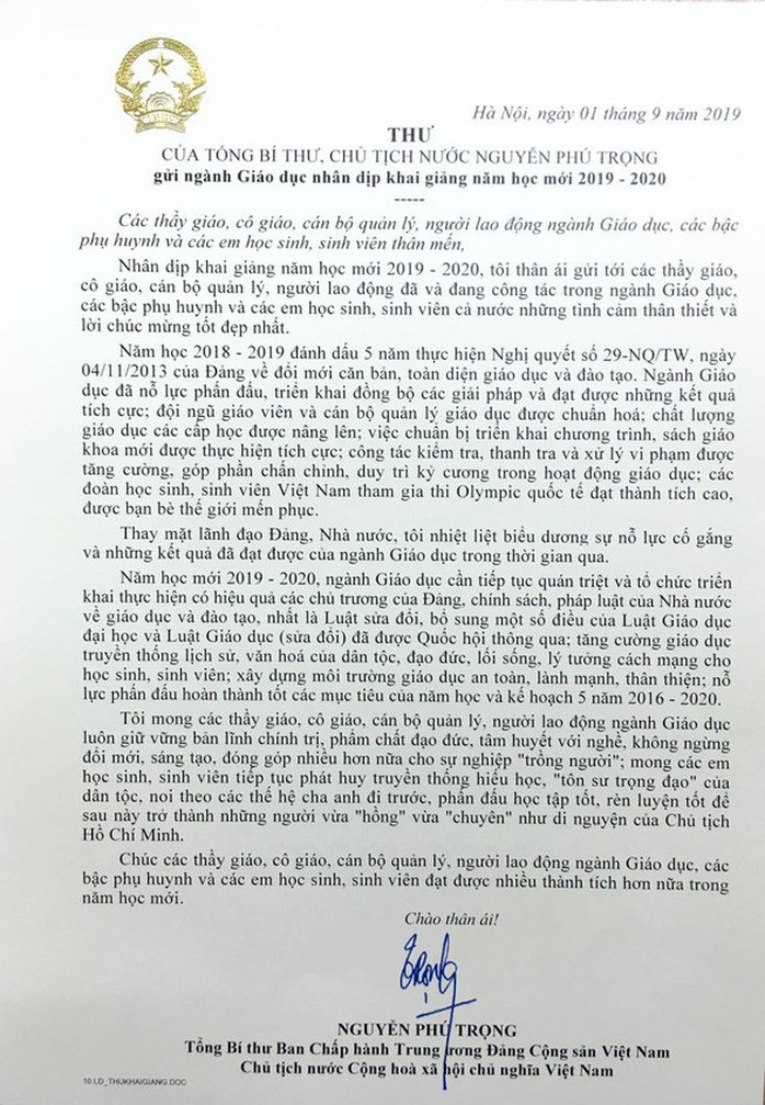 Tổng Bí thư, Chủ tịch nước Nguyễn Phú Trọng: Tăng cường giáo dục đạo đức lối sống, lý tưởng cách mạng cho học sinh, sinh viên - Ảnh 1.
