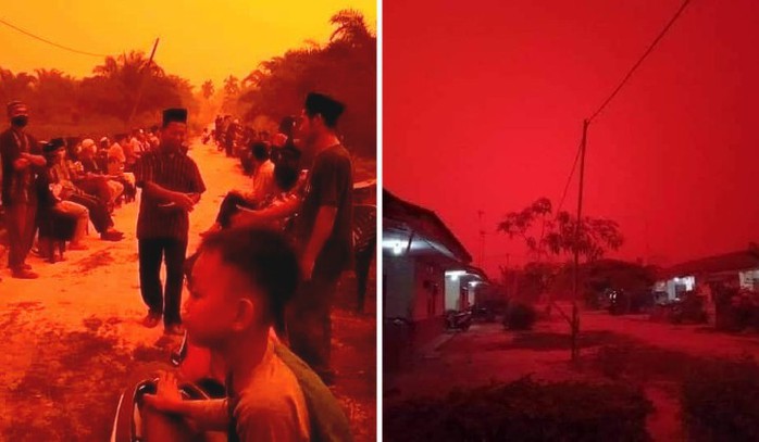 Khói mù làm bầu trời ở một tỉnh của Indonesia đỏ như máu - Ảnh 2.
