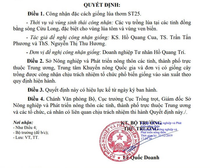 Đặc cách công nhận giống lúa ST25- gạo ngon nhất thế giới - Ảnh 3.