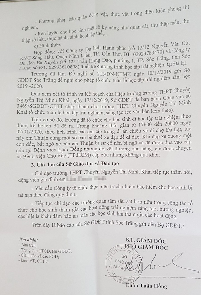 Xác định nguyên nhân nam sinh Sóc Trăng tử vong trong chuyến trải nghiệm Đà Lạt - Ảnh 2.