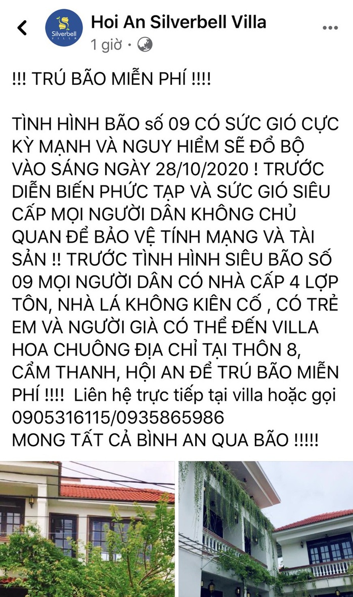 Khách sạn ở Hội An, Tam Kỳ tạo bão status mời gọi người dân đến tránh bão - Ảnh 1.