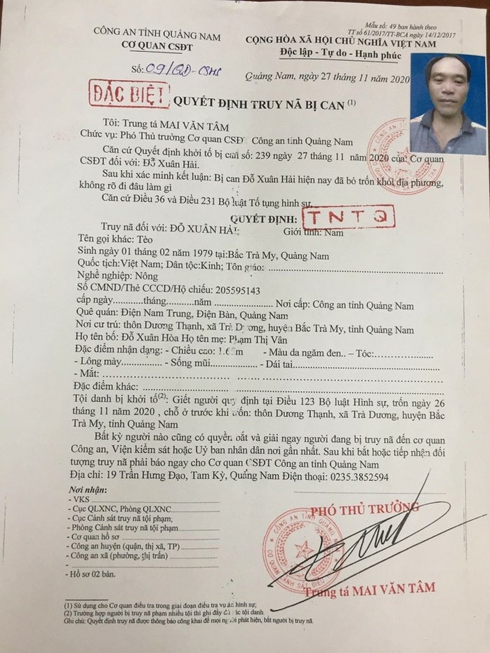 Vụ nổ súng ở Quảng Nam: Truy nã đặc biệt Đỗ Xuân Hải - Ảnh 3.