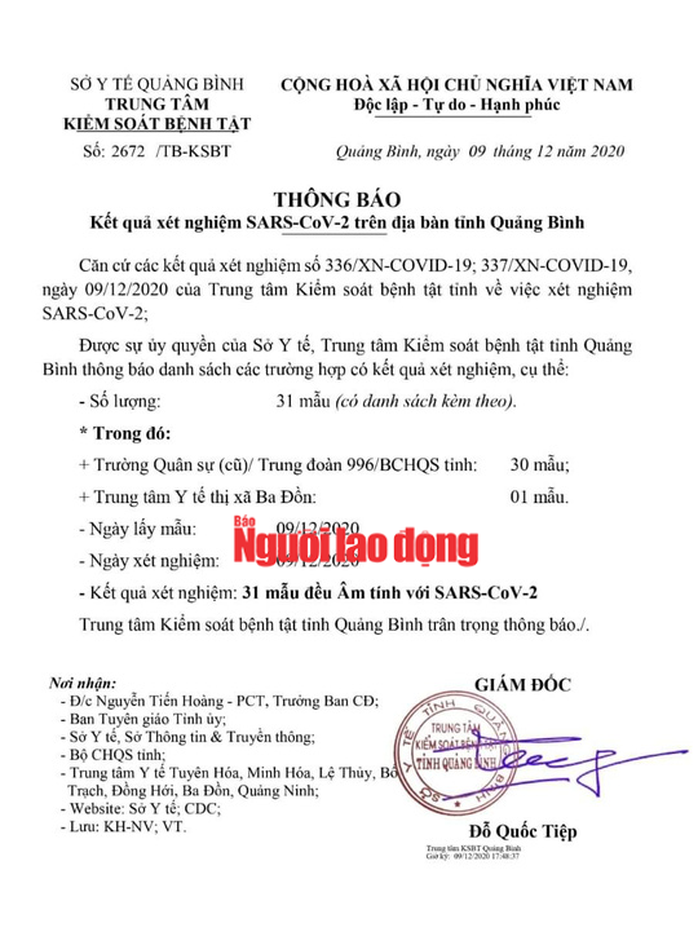 Bệnh nhân tái dương tính từ TP HCM về Quảng Bình: Kết quả xét nghiệm 31 trường hợp F1 - Ảnh 2.