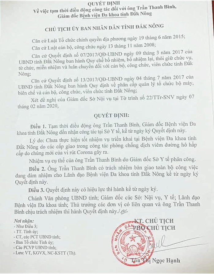 Chủ tịch Đắk Nông nói gì về vụ điều chuyển giám đốc bệnh viện vì lơ là chống dịch? - Ảnh 1.