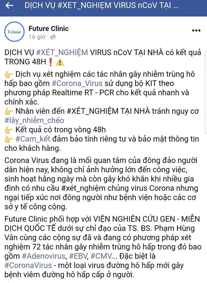 TP HCM: Thực hư quảng cáo xét nghiệm virus corona tại nhà? - Ảnh 1.