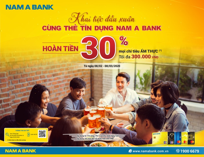 Hoàn tiền lên đến 30% cho chủ thẻ tín dụng Nam A Bank - Ảnh 1. Hoàn tiền lên đến 30% cho chủ thẻ tín dụng Nam A Bank - Ảnh 1.