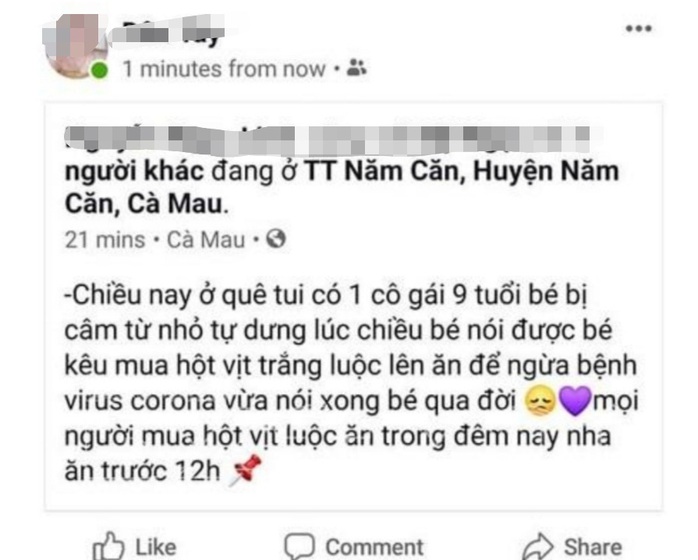 Bị phạt 10 triệu đồng vì chia sẻ “ăn hột vịt luộc ngừa corona” - Ảnh 1.