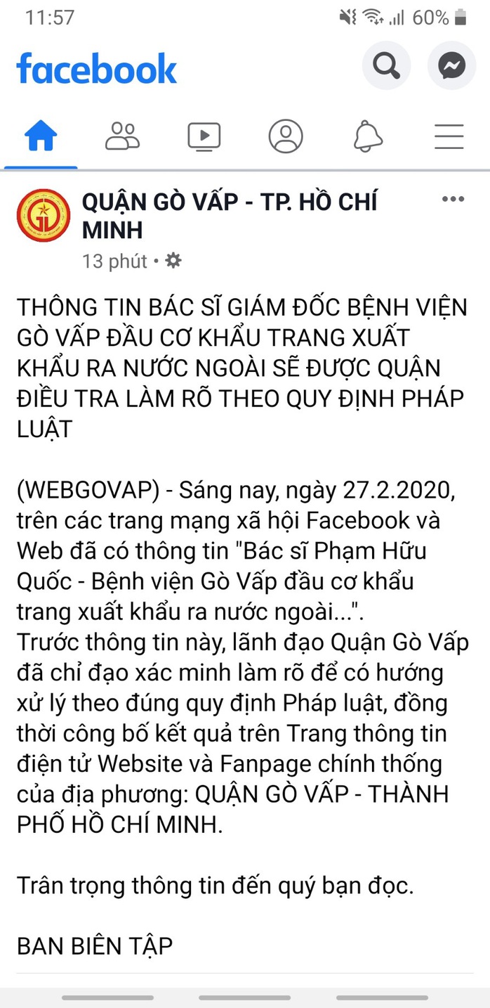 Xác minh thông tin giám đốc Bệnh viện Gò Vấp bị tố đầu cơ khẩu trang - Ảnh 3.