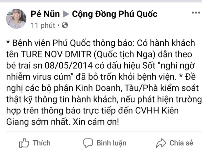 Phú Quốc: Không có chuyện 3 du khách Nga nhiễm cúm, trốn khỏi bệnh viện - Ảnh 1.