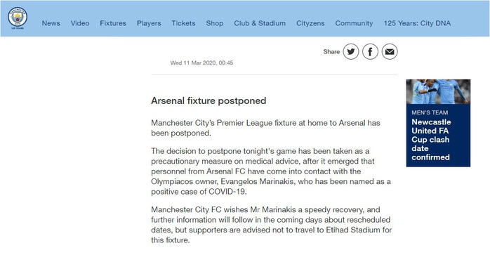 Hoãn trận đại chiến Man City - Arsenal vì Covid-19 - Ảnh 2.