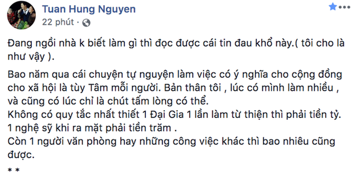 Đồng nghiệp làm từ thiện cũng bị chửi keo kiệt, Tuấn Hưng bức xúc - Ảnh 1.