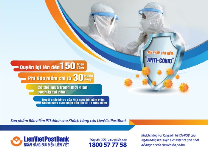 LienVietPostBank triển khai gói bảo hiểm ANTI - COVID - Ảnh 1. LienVietPostBank triển khai gói bảo hiểm ANTI - COVID - Ảnh 1.