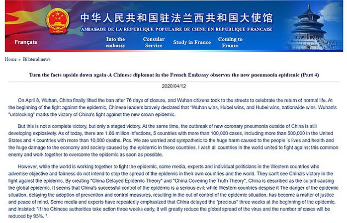 Covid-19: Pháp triệu tập đại sứ Trung Quốc vì “những ngôn từ không phù hợp” - Ảnh 1.