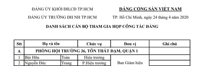 Yêu cầu Đảng uỷ Trường ĐH Ngân hàng TP HCM dừng họp cán bộ chủ chốt - Ảnh 1.