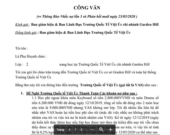 Nộp học phí chậm, phụ huynh Trường Việt Úc “bị phạt” 0,2 %/ngày - Ảnh 3.