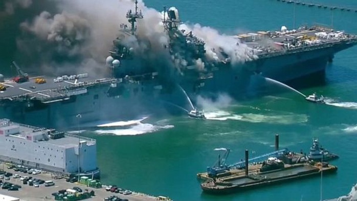 Tàu chiến Mỹ phát nổ và cháy dữ dội ngay tại cảng - Ảnh 2.