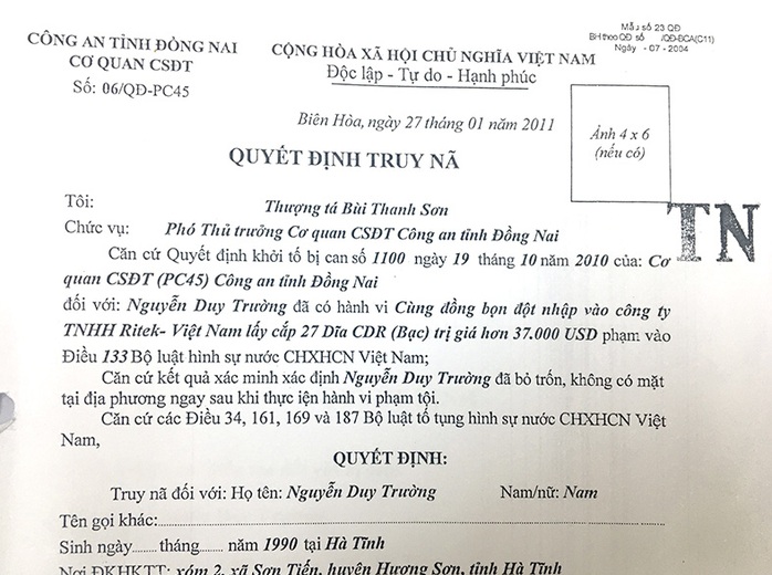Công an Đồng Nai đã bắt được đối tượng Nguyễn Duy Trường quê Hà Tĩnh - Ảnh 2.
