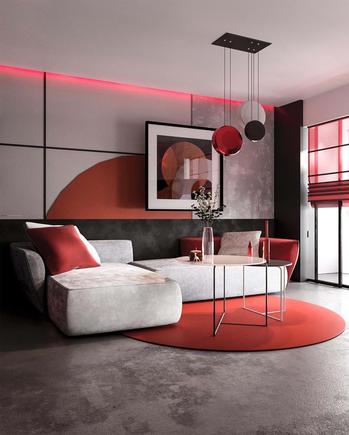 Thiết kế nội thất hiện đại với tông màu đỏ và xám theo phong cách Nhật Bản - Ảnh 1.