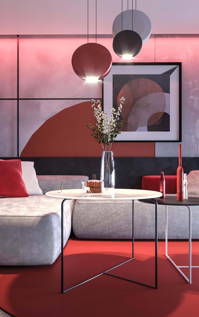 Thiết kế nội thất hiện đại với tông màu đỏ và xám theo phong cách Nhật Bản - Ảnh 2.