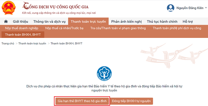 Cách gia hạn thẻ BHYT, đóng tiếp BHXH tự nguyện trên Cổng dịch vụ công Quốc gia - Ảnh 3.