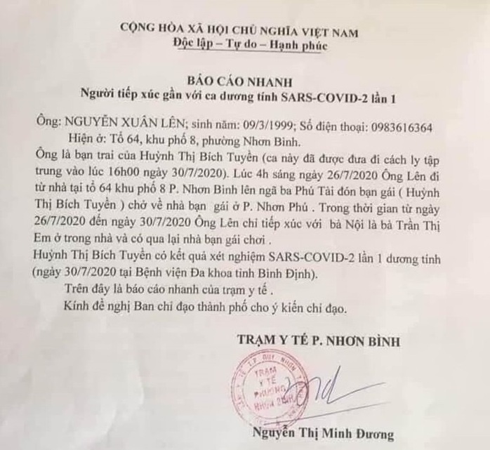 Bình Định:  Báo cáo của  trạm y tế phường nói có người dương tính với SARS-CoV-2 là sai sự thật - Ảnh 1.